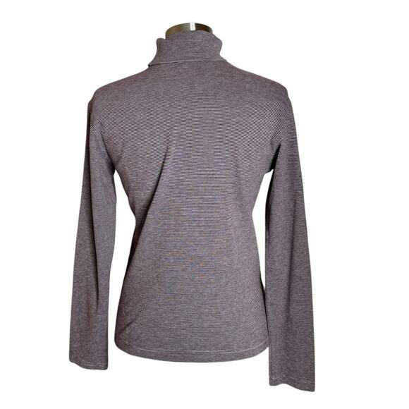 Uniqlo Soft Touch Cotton Burgundy Striped Turtleneck Long Sleeve Top Womens XS‎ - Picture 2 of 9